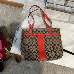 Coach Purse with coral leather accent